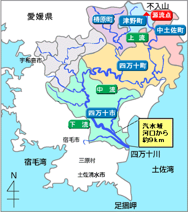 四万十川の流域図